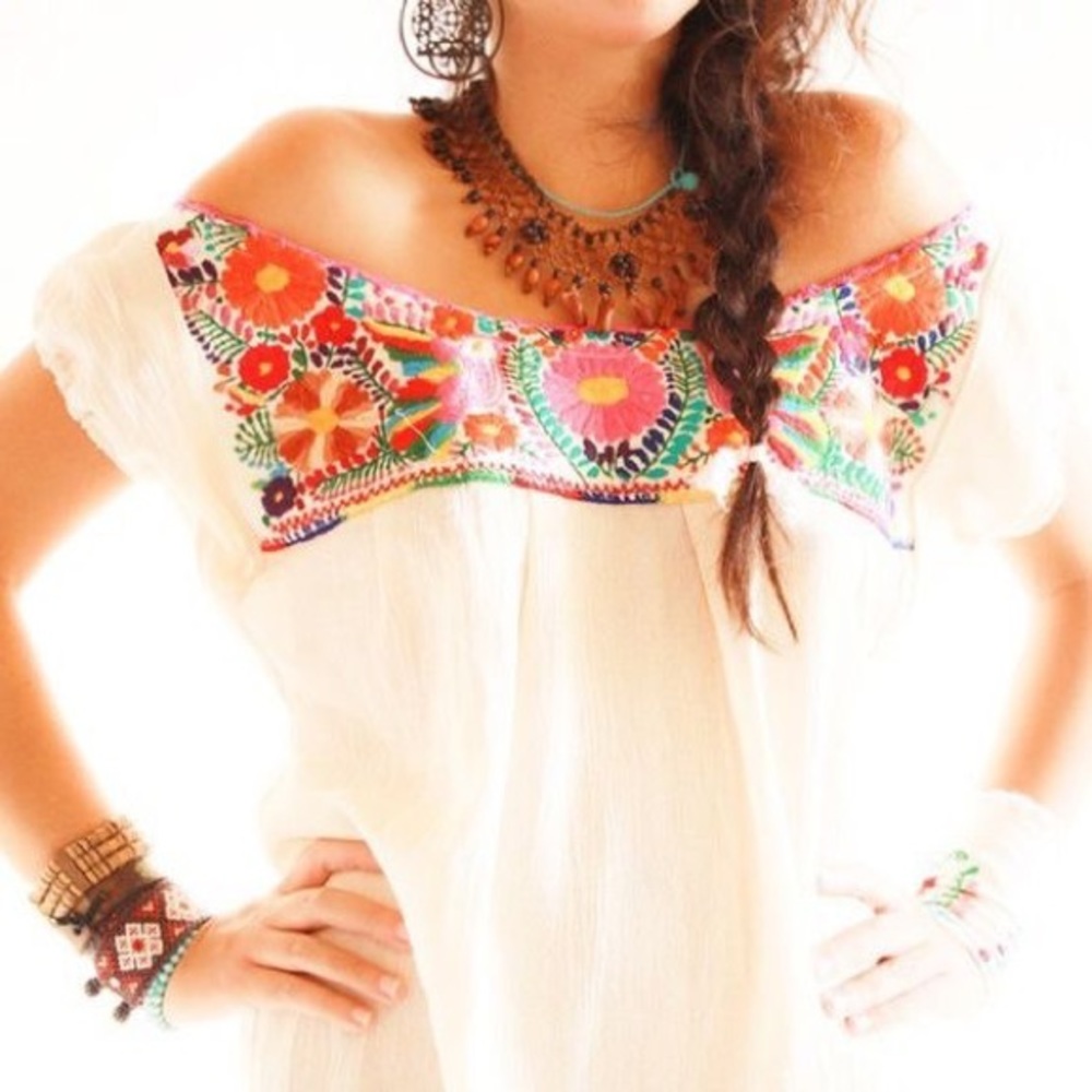 Mexican blouse hand-embroidered hippie folk